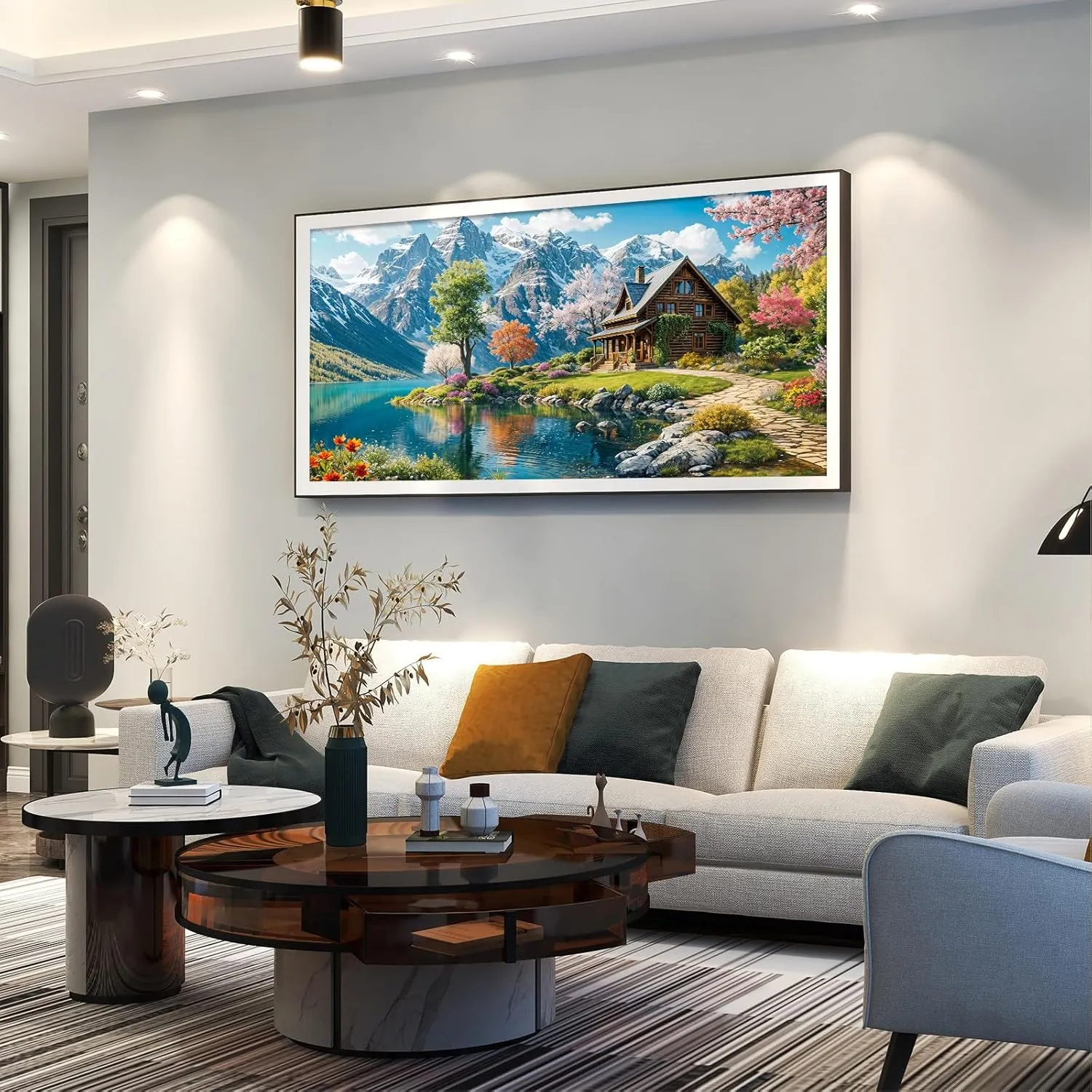 ATDMS Large Landscape Diamond Art Kits for Adults - 5D Mountain Diamond Painting Kits for Adults, DIY Full Drill Diamond Painting Lake House, Gem Art Kits for Home Wall Decor 27.5x15.7 Inch