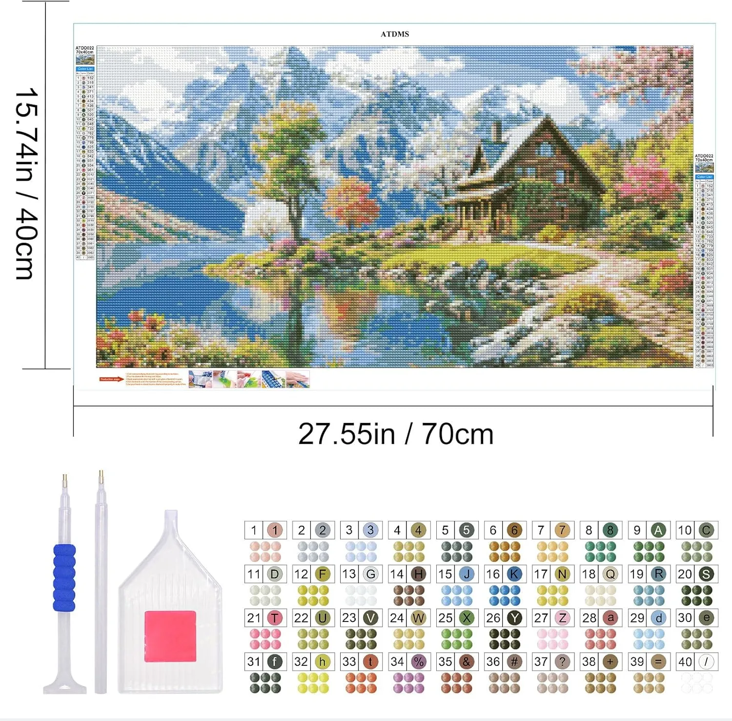ATDMS Large Landscape Diamond Art Kits for Adults - 5D Mountain Diamond Painting Kits for Adults, DIY Full Drill Diamond Painting Lake House, Gem Art Kits for Home Wall Decor 27.5x15.7 Inch