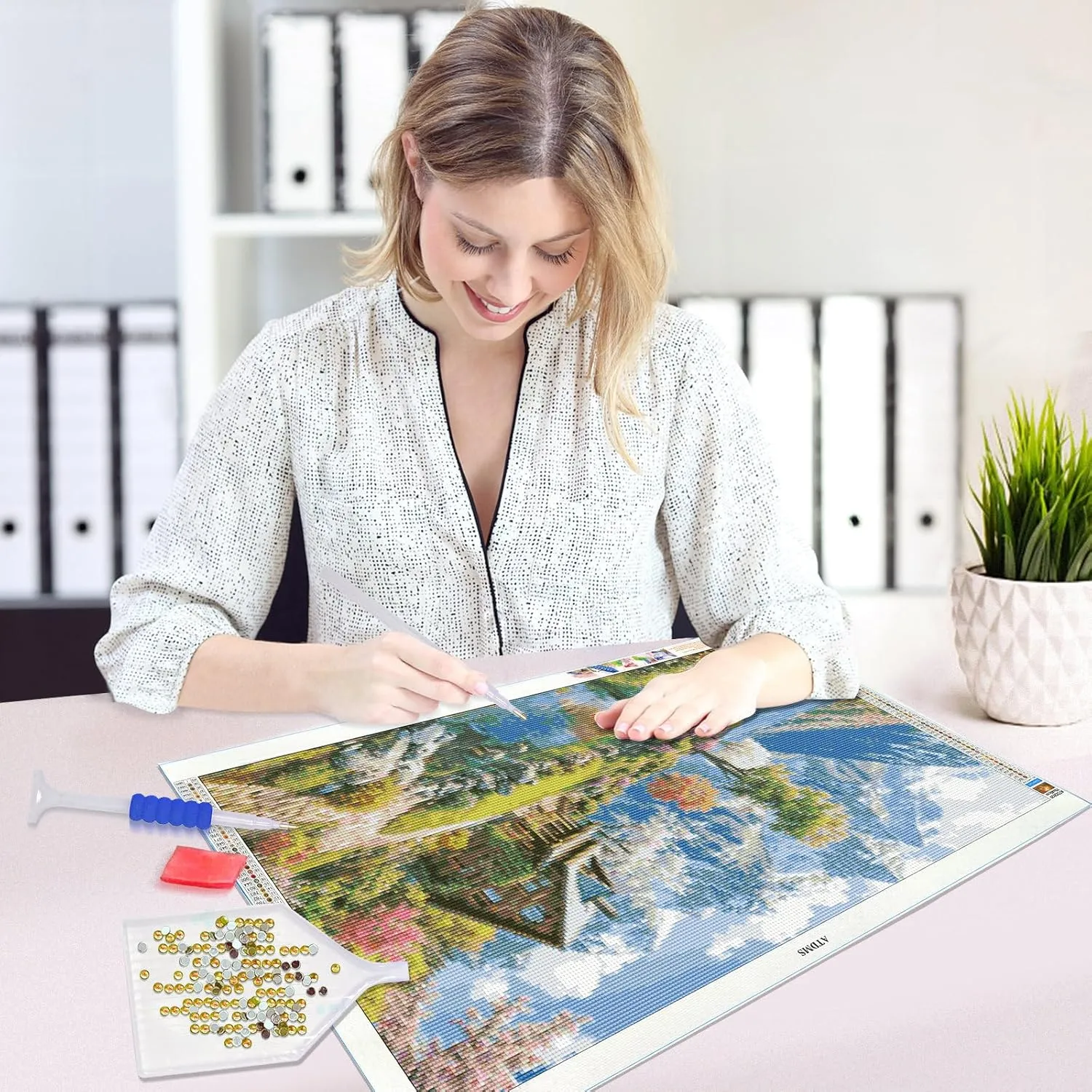 ATDMS Large Landscape Diamond Art Kits for Adults - 5D Mountain Diamond Painting Kits for Adults, DIY Full Drill Diamond Painting Lake House, Gem Art Kits for Home Wall Decor 27.5x15.7 Inch