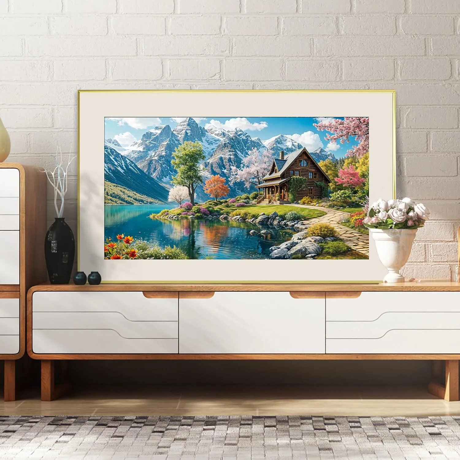 ATDMS Large Landscape Diamond Art Kits for Adults - 5D Mountain Diamond Painting Kits for Adults, DIY Full Drill Diamond Painting Lake House, Gem Art Kits for Home Wall Decor 27.5x15.7 Inch