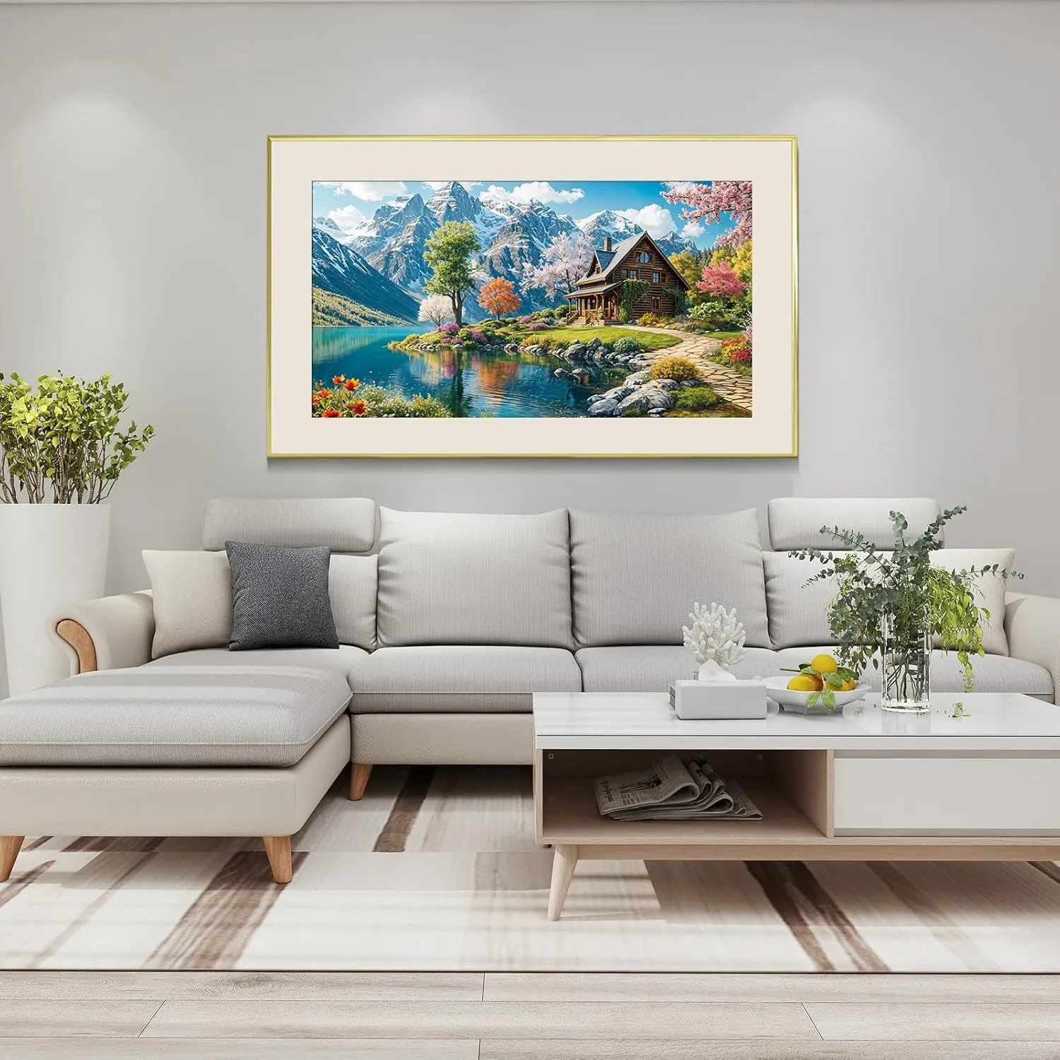 ATDMS Large Landscape Diamond Art Kits for Adults - 5D Mountain Diamond Painting Kits for Adults, DIY Full Drill Diamond Painting Lake House, Gem Art Kits for Home Wall Decor 27.5x15.7 Inch