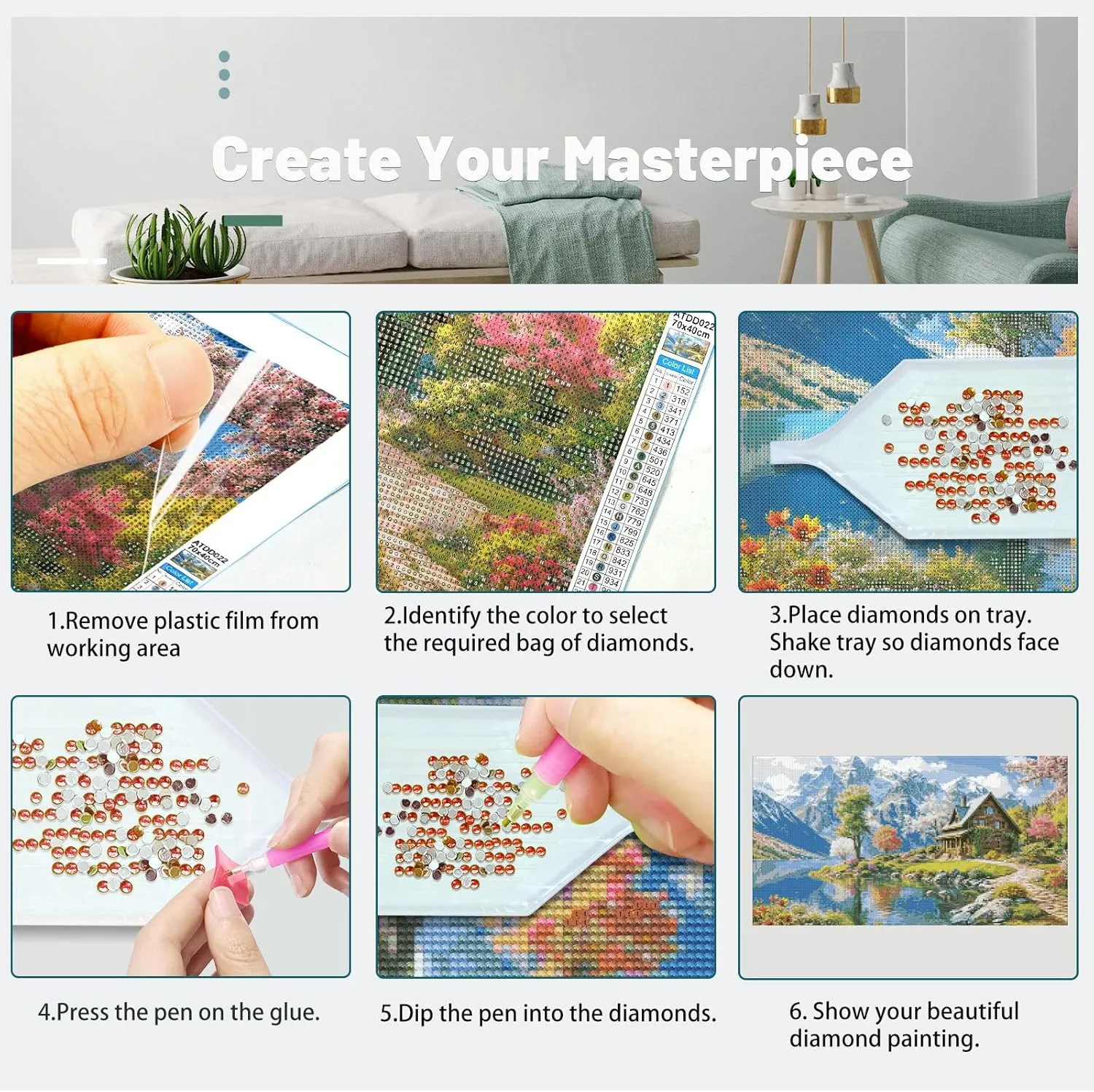 ATDMS Large Landscape Diamond Art Kits for Adults - 5D Mountain Diamond Painting Kits for Adults, DIY Full Drill Diamond Painting Lake House, Gem Art Kits for Home Wall Decor 27.5x15.7 Inch