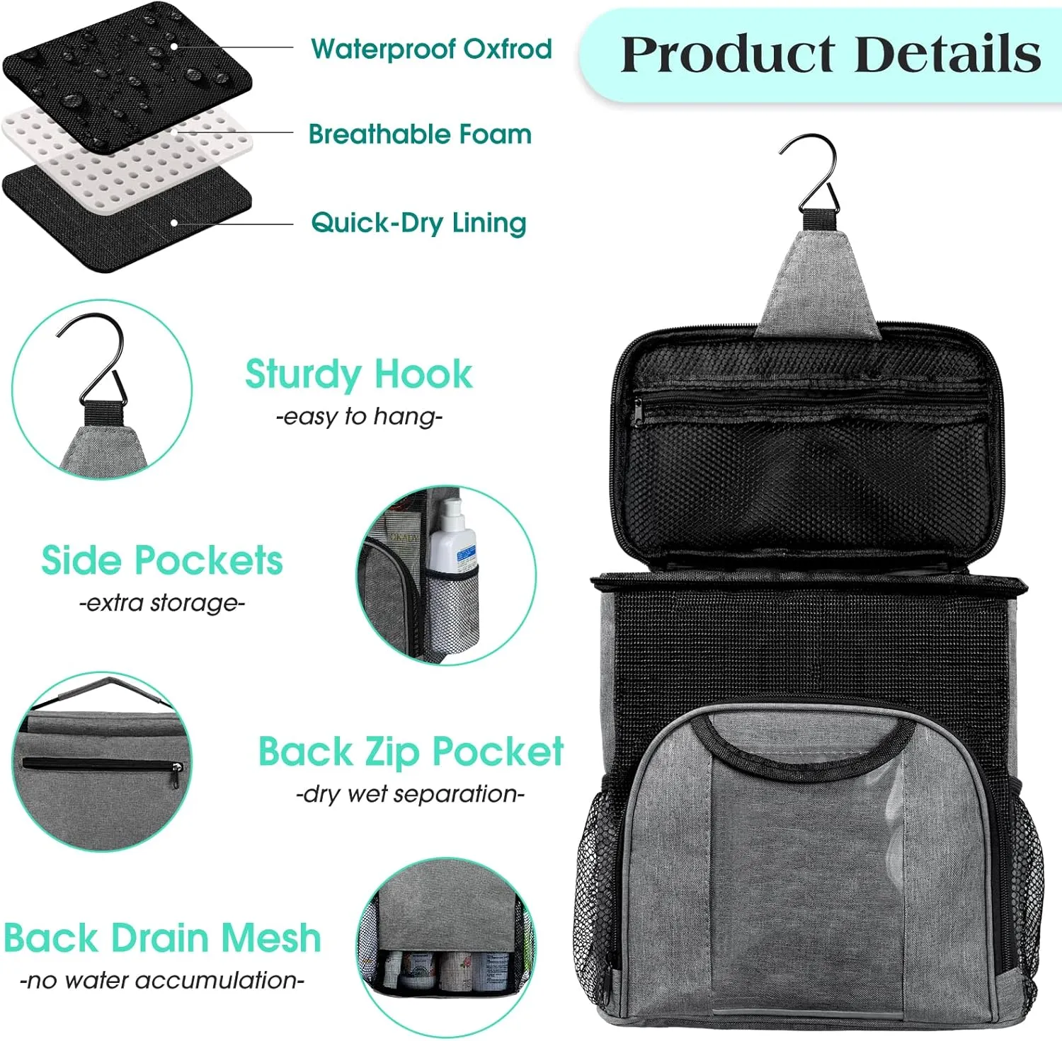 Attmu Portable Shower Caddy College Tote Bag, Quick Dry Hanging Toiletry Bag, Large Capacity Mesh Shower Caddy Portable for College Dorm Room Essentials for Boys and Girls for Bath Camping (Gray)