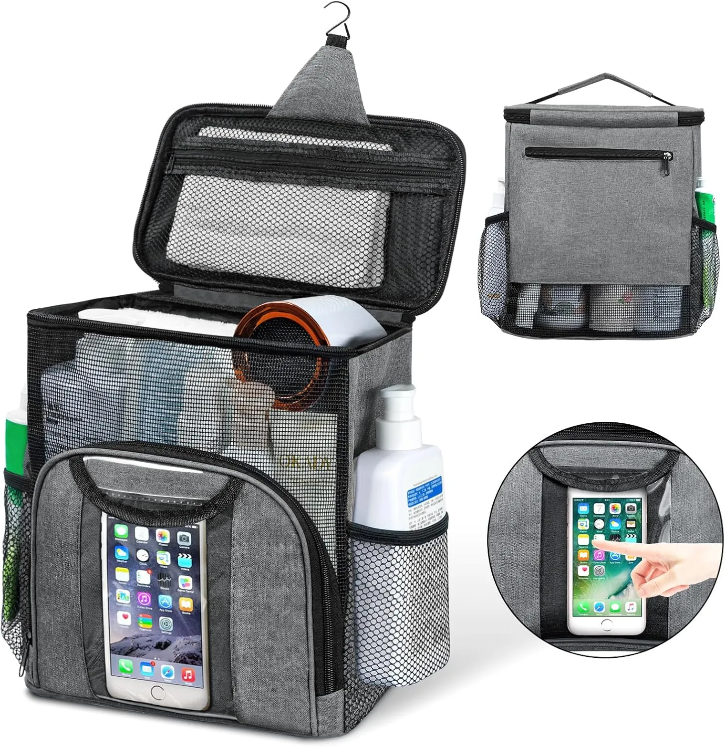 Attmu Portable Shower Caddy College Tote Bag, Quick Dry Hanging Toiletry Bag, Large Capacity Mesh Shower Caddy Portable for College Dorm Room Essentials for Boys and Girls for Bath Camping (Gray)