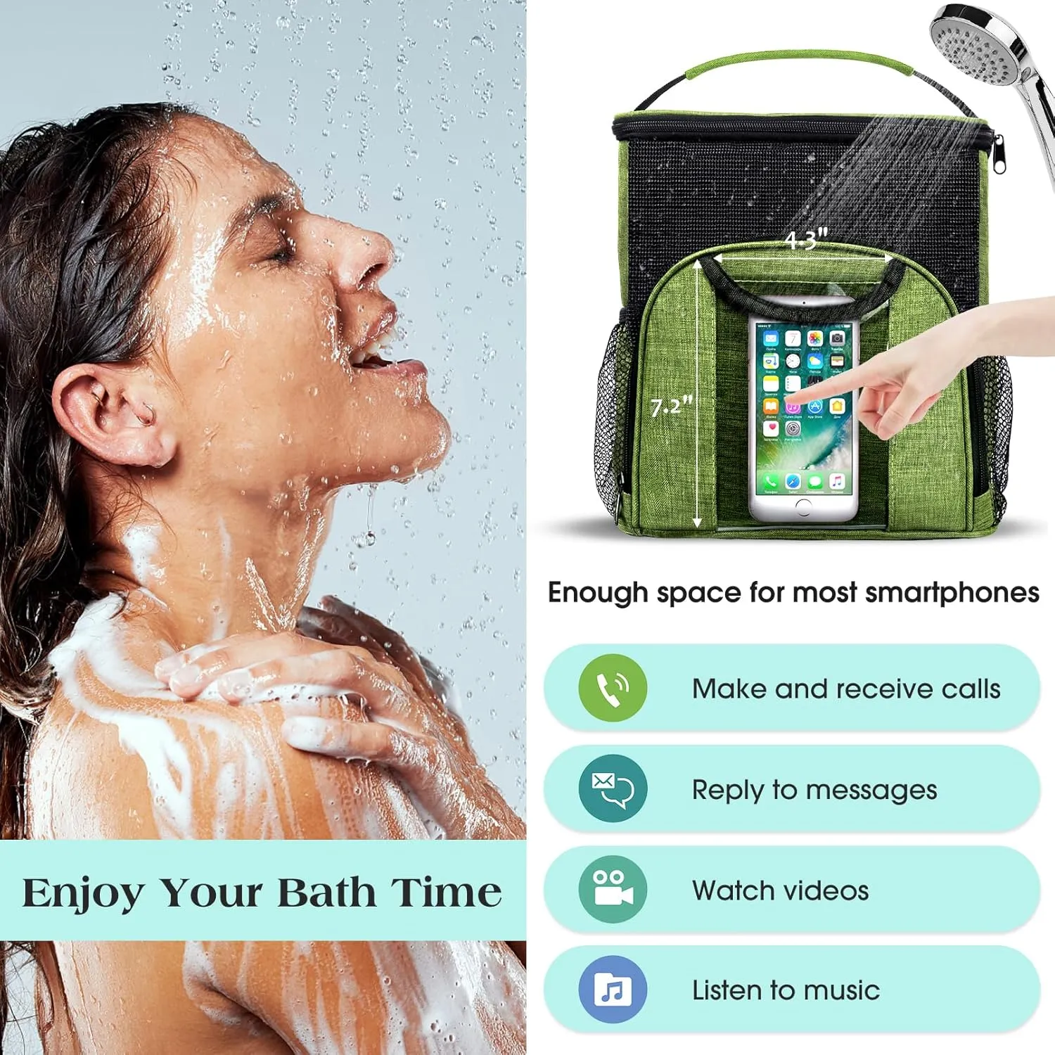 Attmu Portable Shower Caddy College Tote Bag, Quick Dry Hanging Toiletry Bag, Large Capacity Mesh Shower Caddy Portable for College Dorm Room Essentials for Boys and Girls for Bath Camping (Green)
