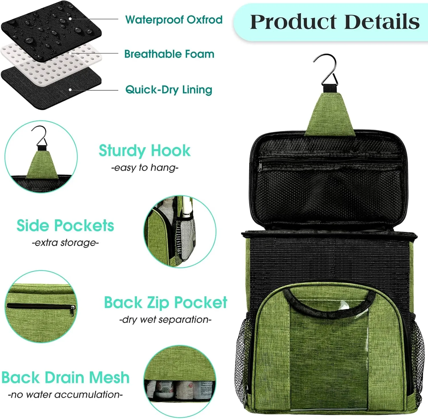 Attmu Portable Shower Caddy College Tote Bag, Quick Dry Hanging Toiletry Bag, Large Capacity Mesh Shower Caddy Portable for College Dorm Room Essentials for Boys and Girls for Bath Camping (Green)