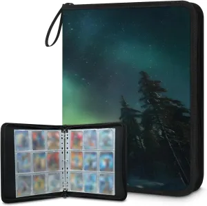 Aurora Forest 3 Ring Trading Zipper Binder Strap, Trading Card Binder 4 Pocket, 400 Pockets Card Holder with 50 Removable Sleeves for Game Cards