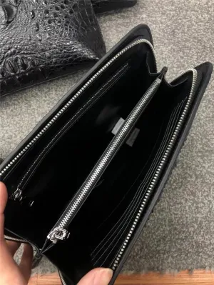 Authentic Alligator Skin Men's Plain Black Wristlets Pouch Bag Genuine Crocodile Leather Male Card Holders Shell Clutch Purse