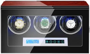 Automatic Watch Winder 3 Touch Display Screen Built-in LED Light Flexible Watch Pillows Piano Paint Finish Watch Winder Watch Box Case Watch Storage