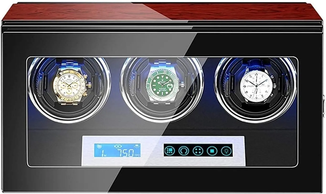 Automatic Watch Winder 3 Watch Winder Box Piano Finish LCD Touch Display Sn Adjustable Watch Pillows Led Illumination Durable