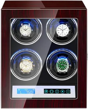 Automatic Watch Winder 4 with LCD Control Screen LED Light Flexible Watch Pillows 15 Rotation Mode Quiet Motor Watch Winder Watch Box Storage Best Gift