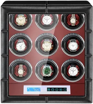 Automatic Watch Winder Box LCD Touch Screen Adjustable Watch Pillows Leather Exterior Quiet Motor Built-in LED Illumination Watch Winder Display Watch Case Watch StorageAP
