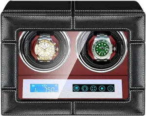 Automatic Watch Winder Box LCD Touch Screen Adjustable Watch Pillows Leather Exterior Quiet Motor Built-in LED Illumination Watch Winder for Automatic Watches