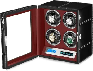 Automatic Watch Winder Box LCD Touch Screen Adjustable Watch Pillows Leather Exterior Quiet Motor Built-in LED Illumination