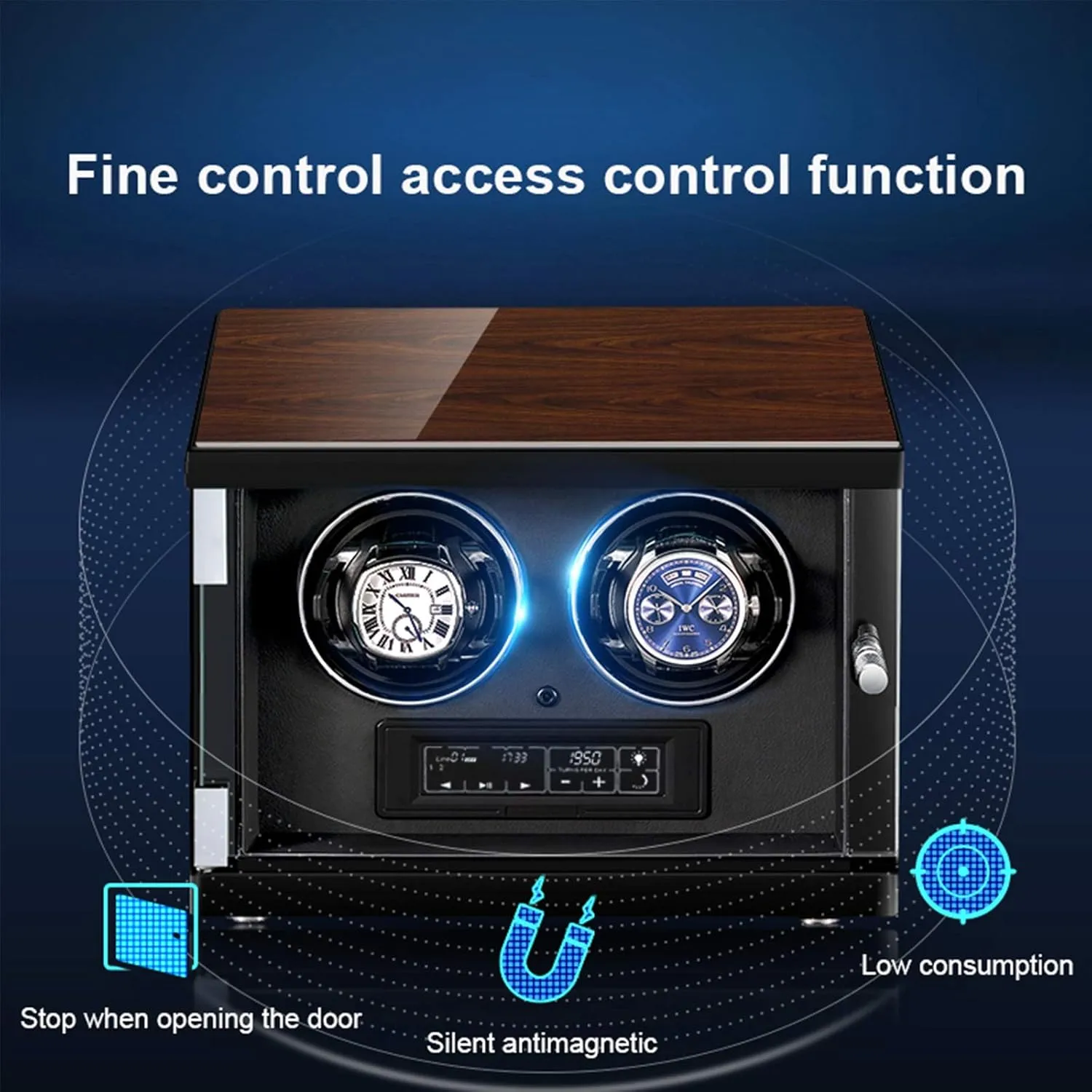 Automatic Watch Winder Double Watch Winder Box LCD Touch Screen Display Built-in Illumination Silent Motor Wood Shell Watch Winder for Automatic Watches