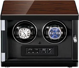 Automatic Watch Winder Double Watch Winder Box LCD Touch Screen Display Built-in Illumination Silent Motor Wood Shell Watch Winder for Automatic Watches