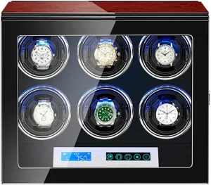 Automatic Watch Winder for 6 Watches with LCD Control Screen LED Light Flexible Watch Pillows Piano Paint Finish Watch Winder Watch Box Watch Storage Gift