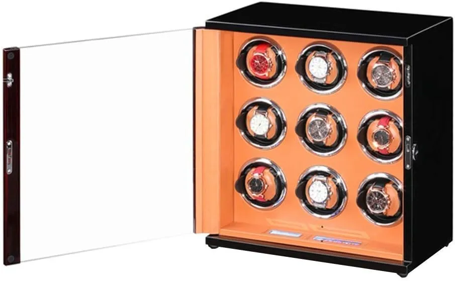 Automatic Watch Winder Solid Wood Piano Paint Exterior Touch Screen Display Silent Motor for Man Wonen Watches Flexible Watch Pillow (12 0)
