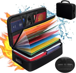 AXLORP Fireproof Document Box with Lock - Fireproof File Organizer Bag with 13 Pocket Accordion File Folder, Portable Fire Proof Waterproof Bag Safe for Important Documents Travel File Storage Case