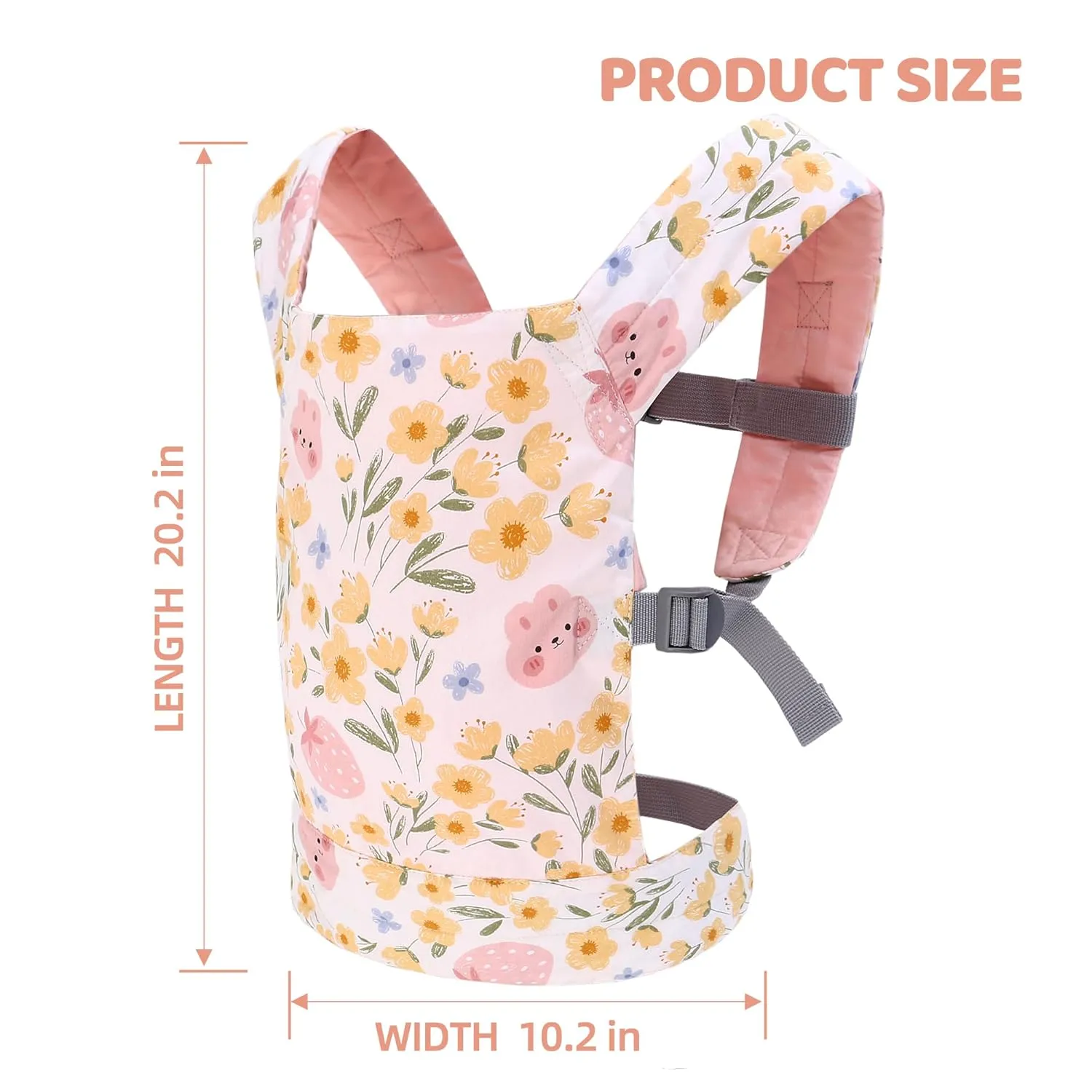 Baby Doll Carrier Front and Back Baby Doll Accessories Backpack Kid Toddlers Play Toy Baby Carriers for Babydoll Pretend with Adjustable Straps for Little Girls (Strawberry)