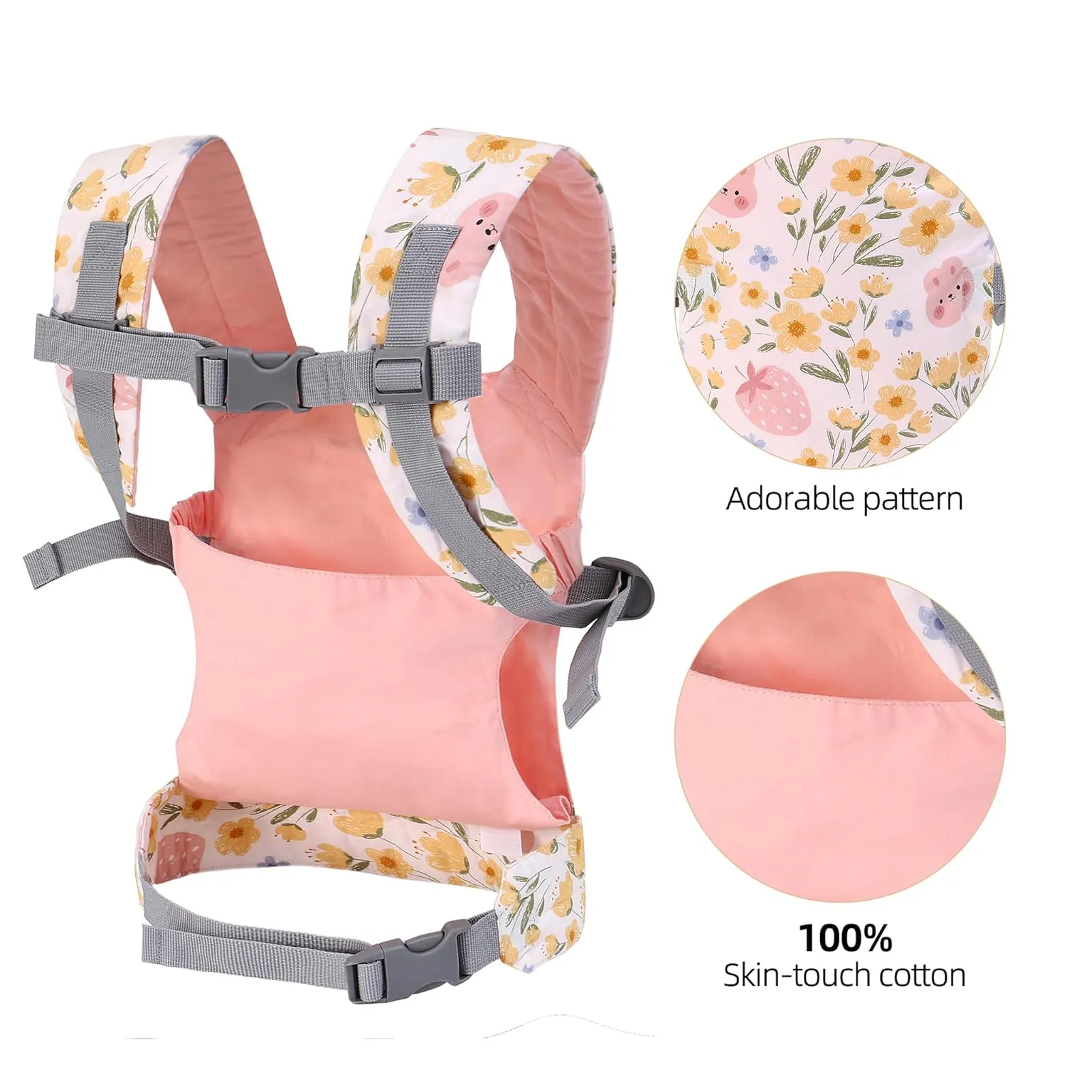 Baby Doll Carrier Front and Back Baby Doll Accessories Backpack Kid Toddlers Play Toy Baby Carriers for Babydoll Pretend with Adjustable Straps for Little Girls (Strawberry)