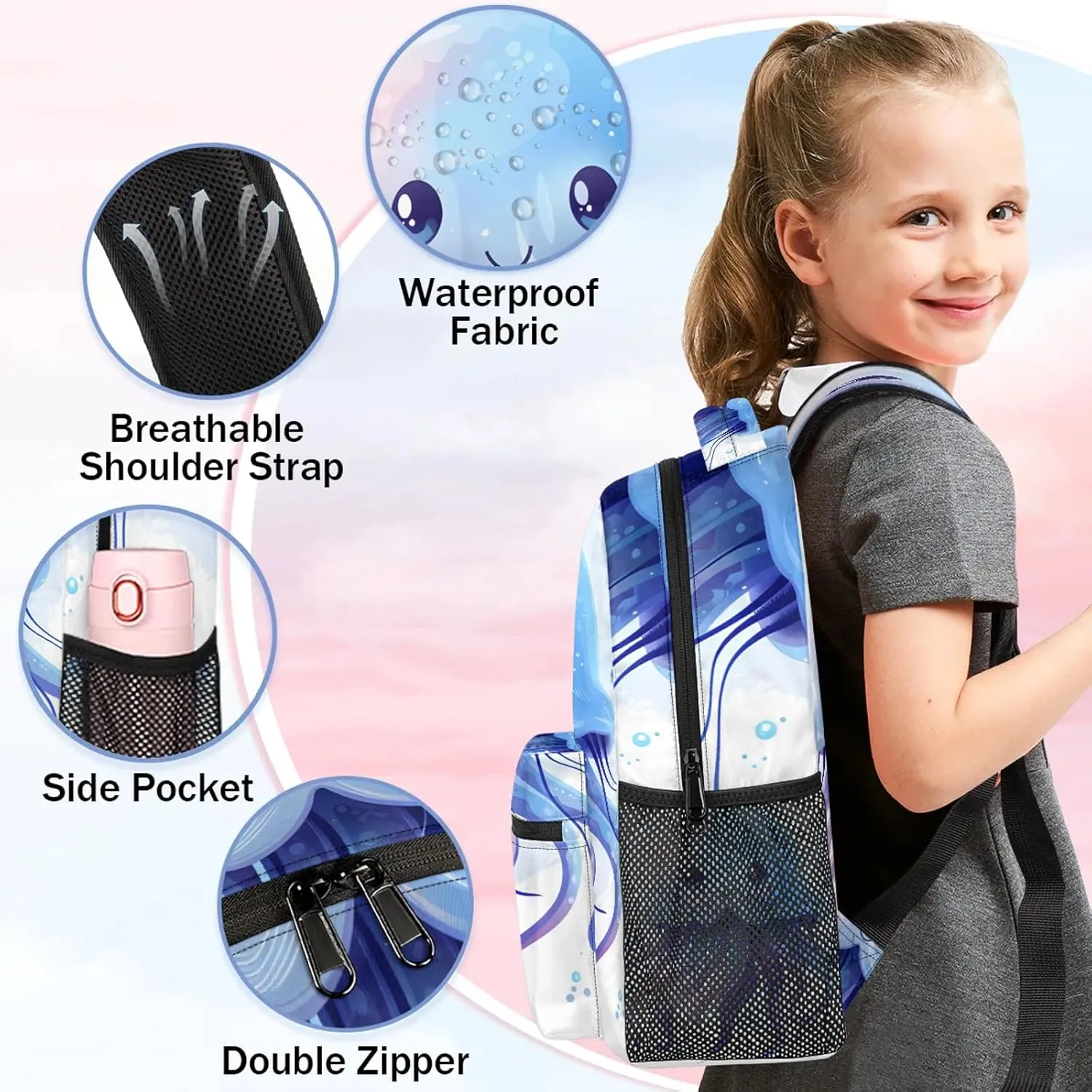 Backpack Cute Jellyfish Book Bags Laptop Backpacks Lightweight Multipurpose Daypack for Men Women Travel Hiking