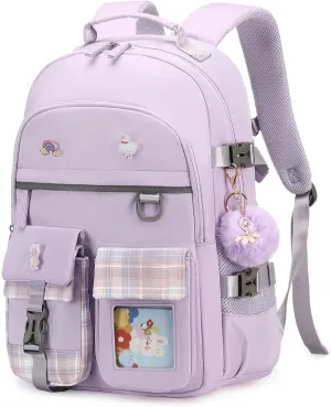 Backpack for Girls, 15.6 Inch Laptop School Bag Kids Kindergarten Elementary College Backpacks Large Bookbags for Teen Girl Women Students Casual Travel Daypacks (Purple)