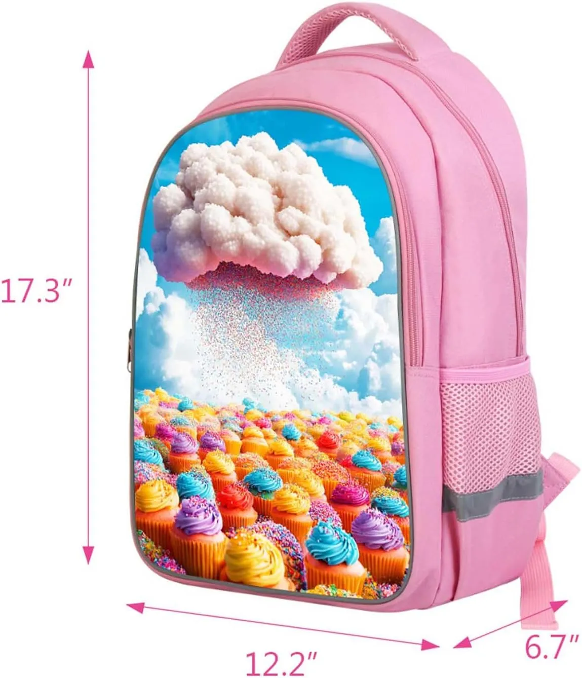 Backpack for Kids, Children Teens Back Pack for Elementary Primary, Rainbow Cupcake School Bag, Girls Pink Bookbag for School and Travel, Sweet Treat Backpack