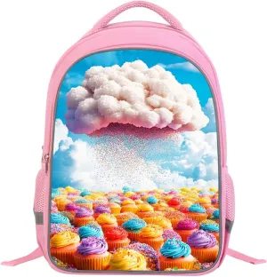 Backpack for Kids, Children Teens Back Pack for Elementary Primary, Rainbow Cupcake School Bag, Girls Pink Bookbag for School and Travel, Sweet Treat Backpack