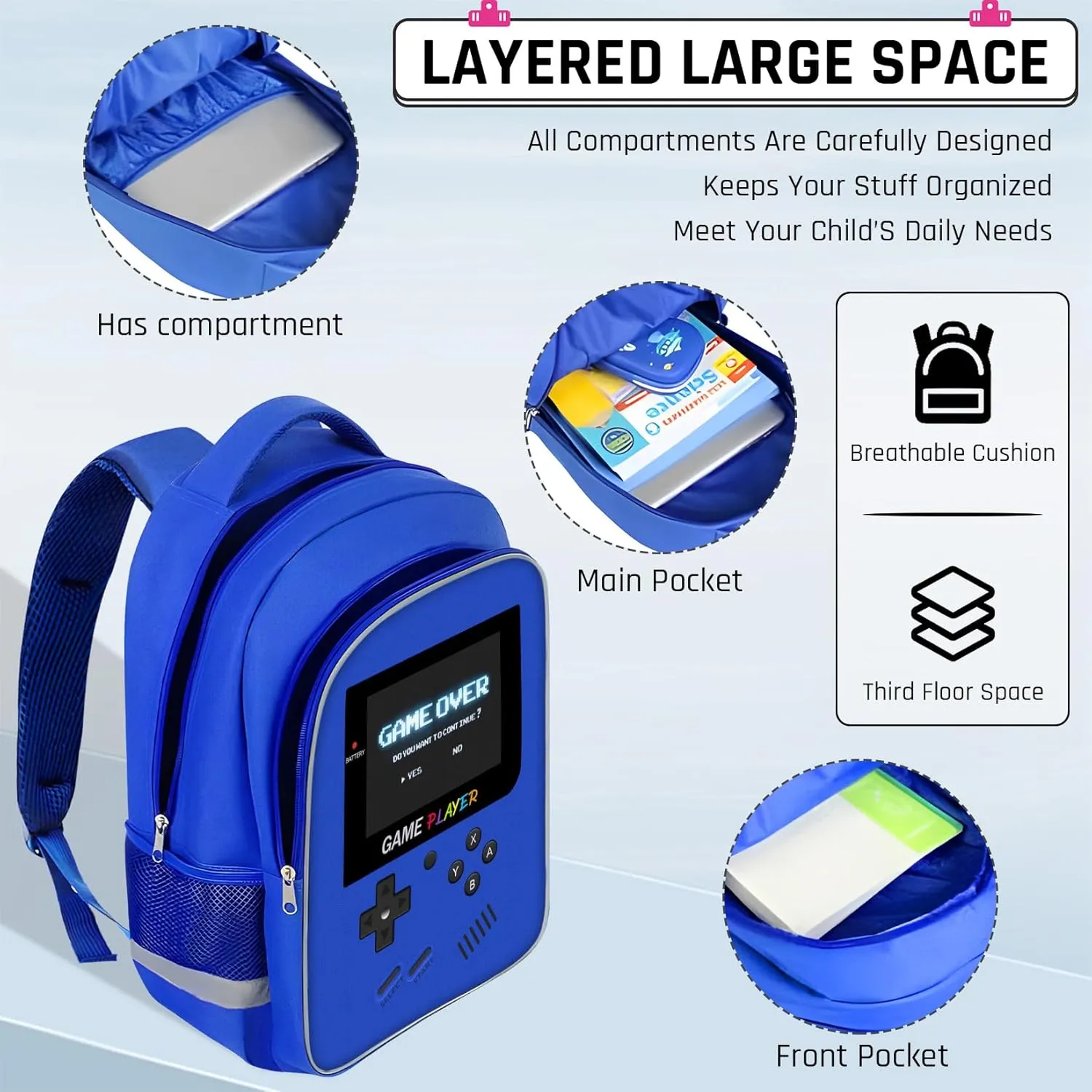 Backpack for School Boys,Gamer Boys Backpack for Elementary Middle School,Student Bookbag for Ages 6-18 Kids Children Teens,17″ Video Game Bookbag Travel Back Pack