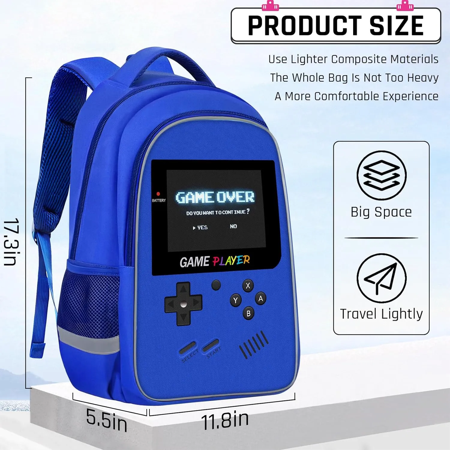 Backpack for School Boys,Gamer Boys Backpack for Elementary Middle School,Student Bookbag for Ages 6-18 Kids Children Teens,17″ Video Game Bookbag Travel Back Pack