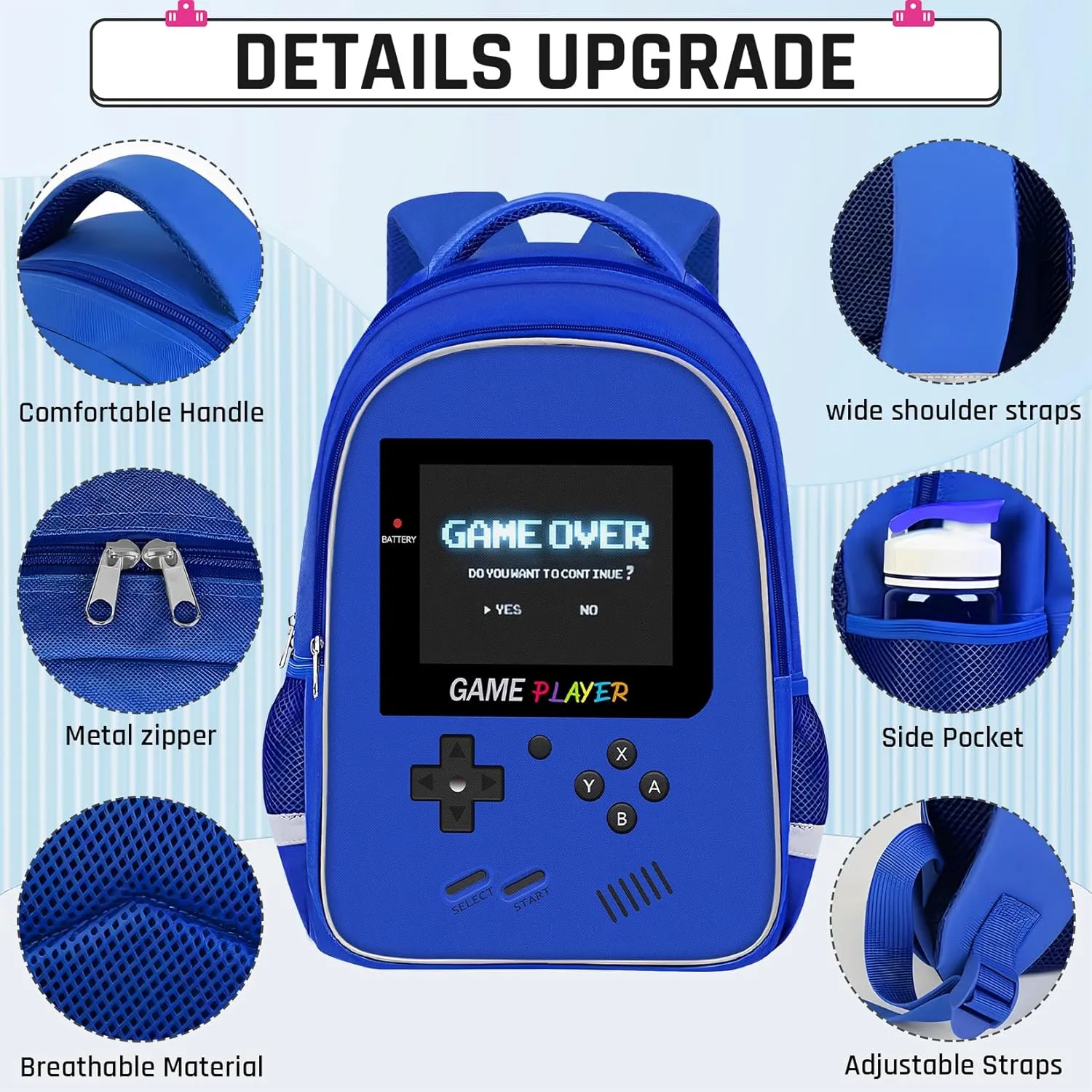Backpack for School Boys,Gamer Boys Backpack for Elementary Middle School,Student Bookbag for Ages 6-18 Kids Children Teens,17″ Video Game Bookbag Travel Back Pack