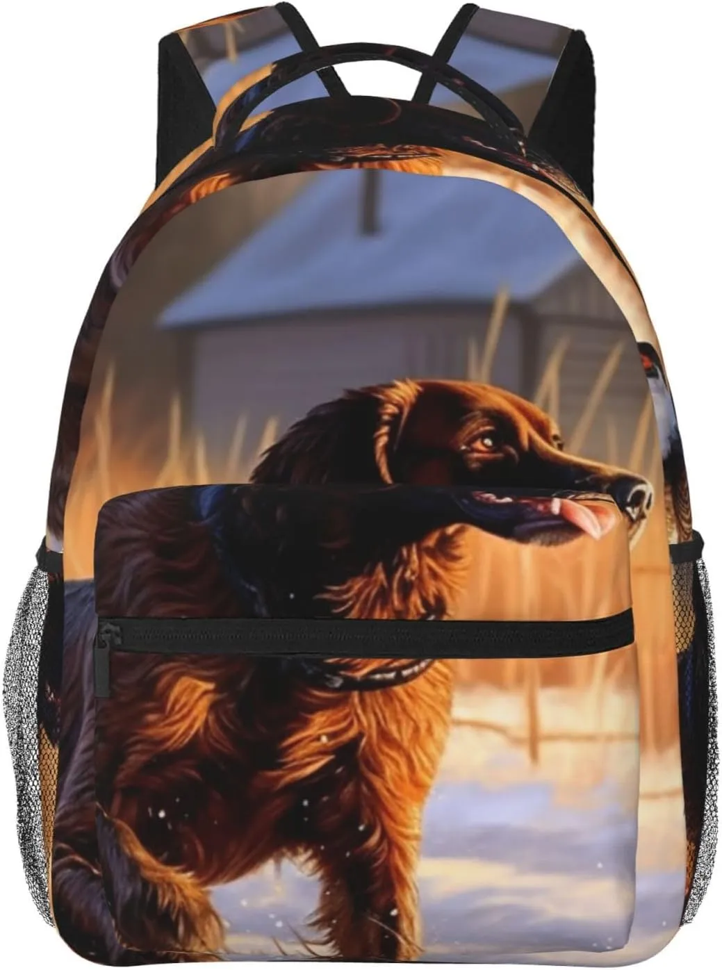 Backpack for Women Men's Casual Daypack Dog Catching Pheasant Hiking Rucksack Outdoor Travel Bag, Dog Catching Pheasant, One Size