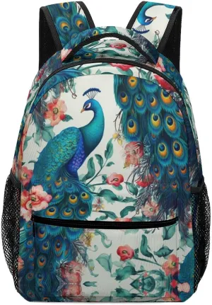 Backpacks Beautiful Peacock Flowers Travel Bag Laptop Backpack Casual Daypack for Weekender Business Hiking