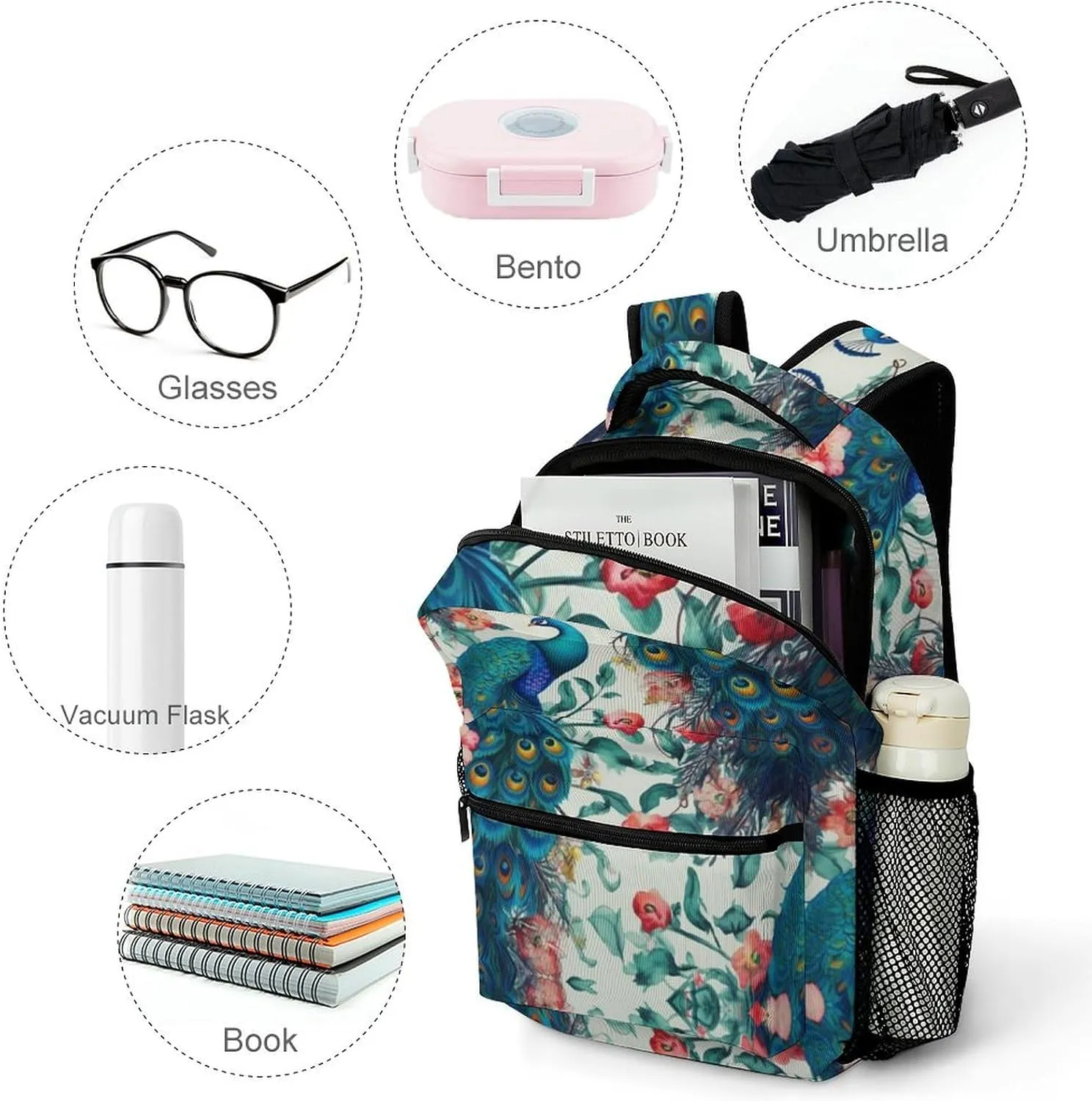 Backpacks Beautiful Peacock Flowers Travel Bag Laptop Backpack Casual Daypack for Weekender Business Hiking