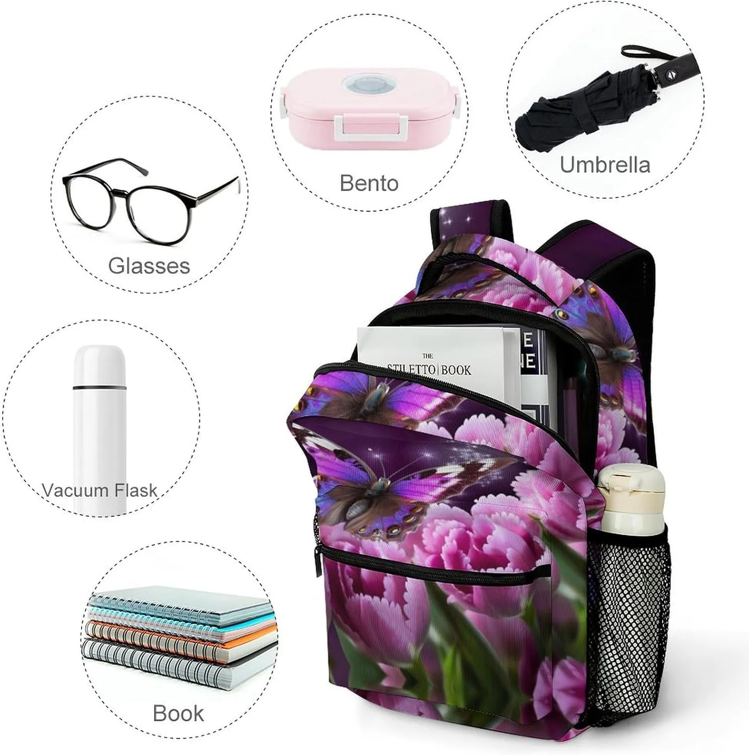 Backpacks Purple Flower Butterfly Travel Bag Laptop Backpack Casual Daypack for Weekender Business Hiking