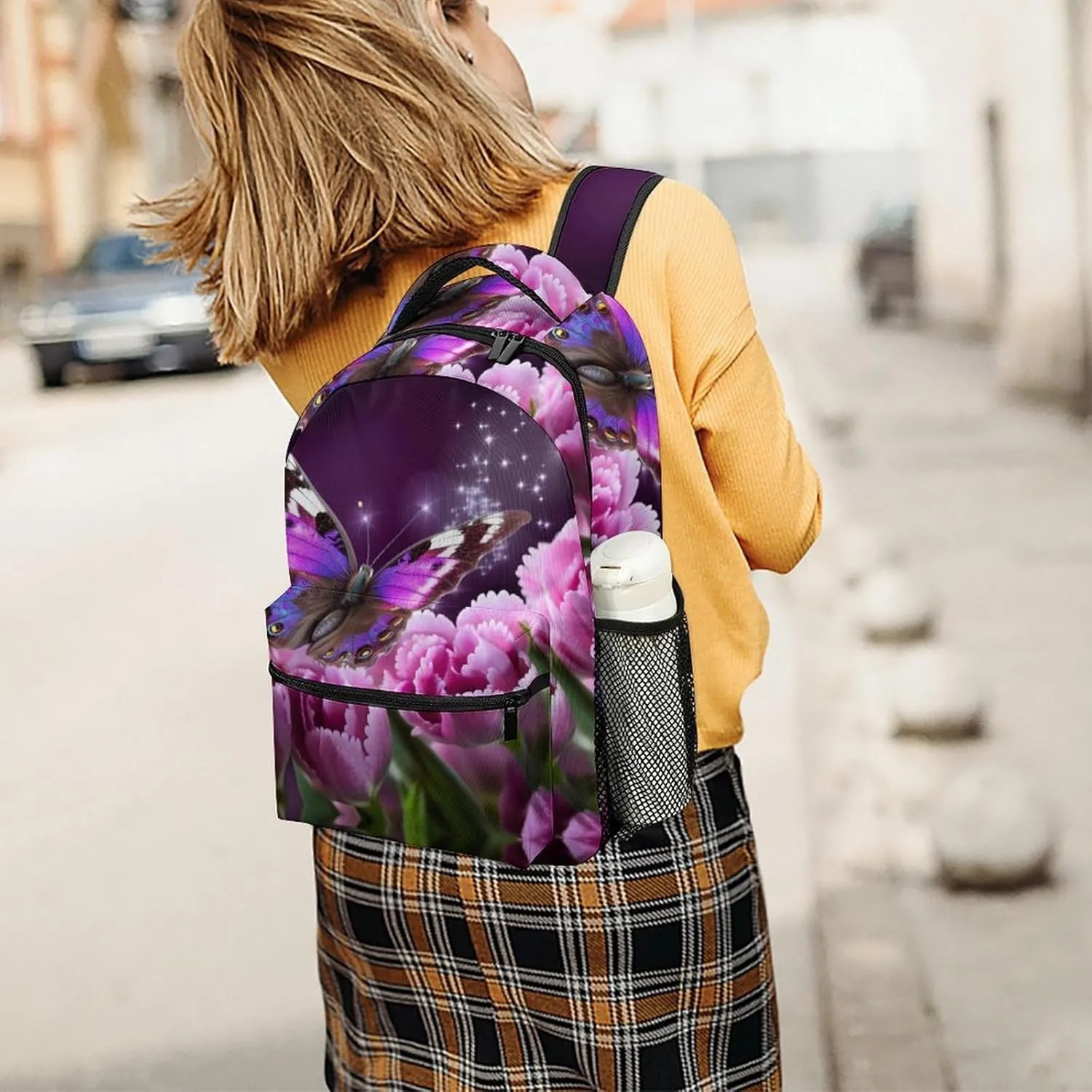 Backpacks Purple Flower Butterfly Travel Bag Laptop Backpack Casual Daypack for Weekender Business Hiking