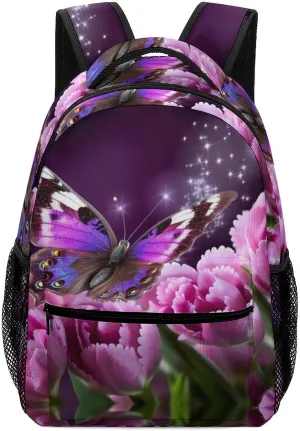 Backpacks Purple Flower Butterfly Travel Bag Laptop Backpack Casual Daypack for Weekender Business Hiking