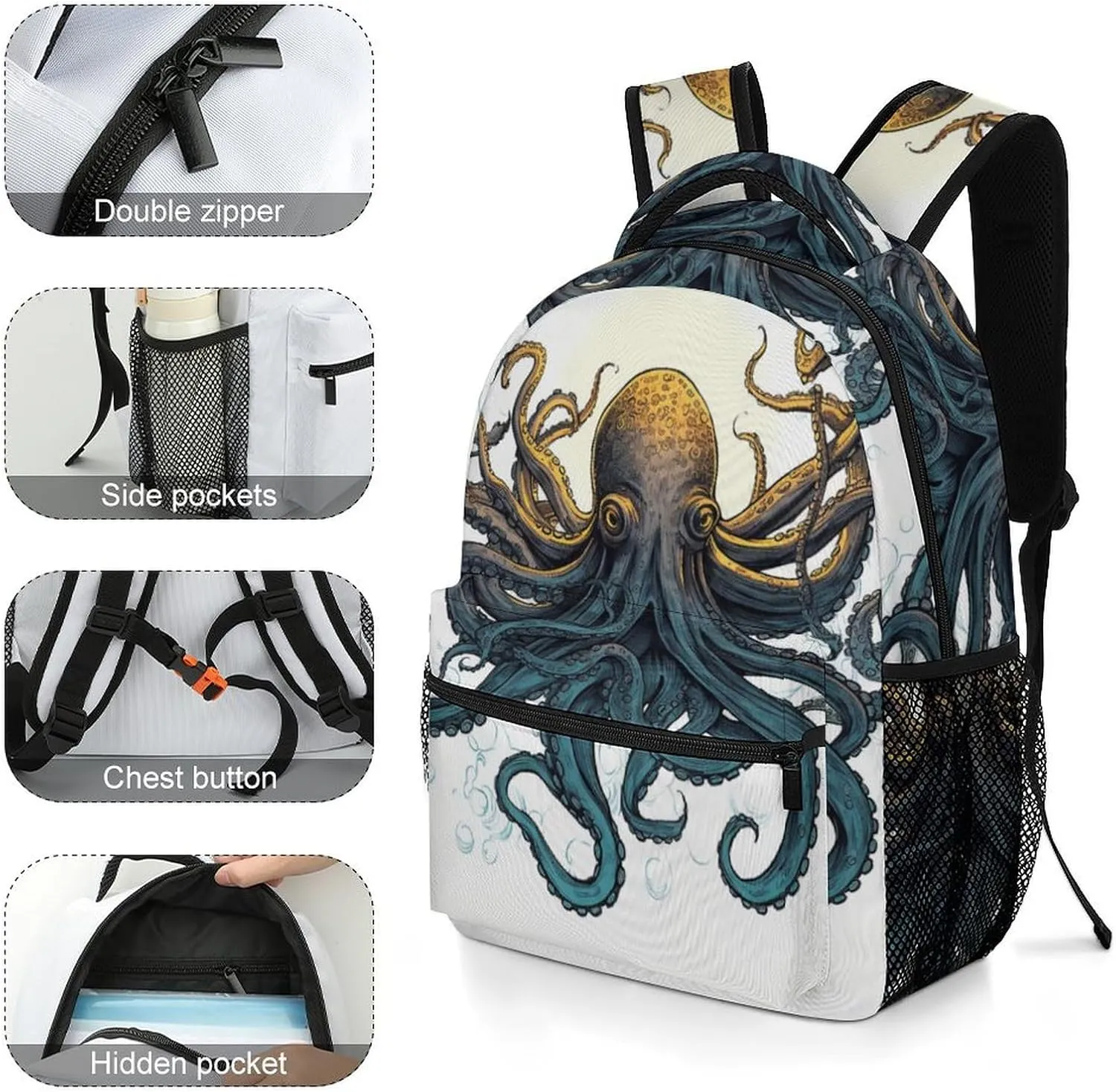 Backpacks Sun Ocean Octopus Travel Bag Laptop Backpack Casual Daypack for Weekender Business Hiking