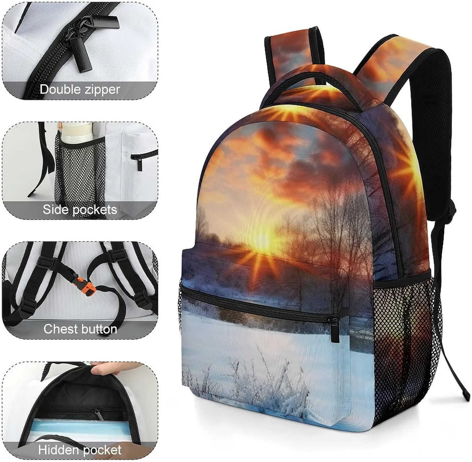 Backpacks Winter Sunrise Sunset Landscape Travel Bag Laptop Backpack Casual Daypack for Weekender Business Hiking