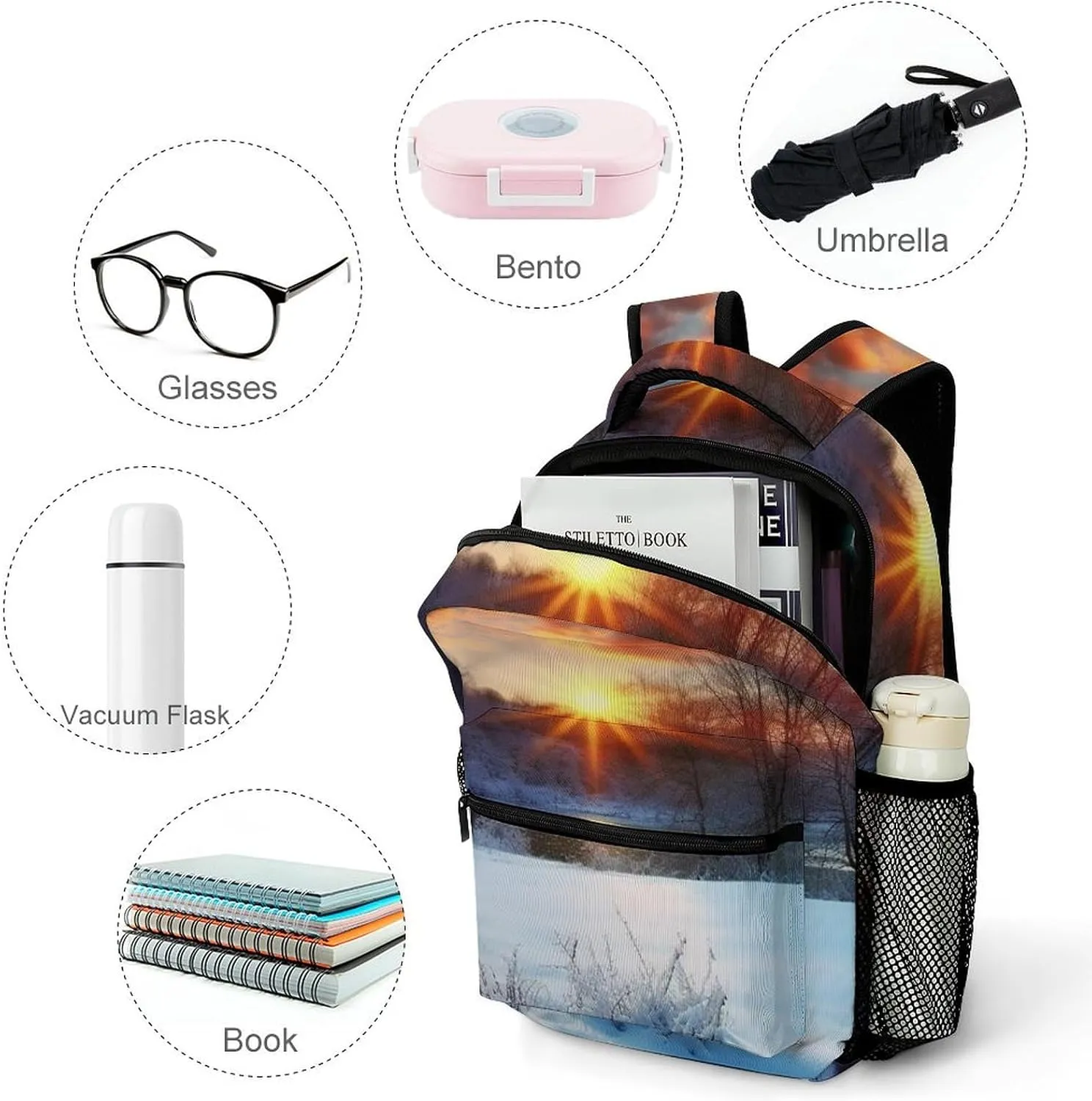 Backpacks Winter Sunrise Sunset Landscape Travel Bag Laptop Backpack Casual Daypack for Weekender Business Hiking