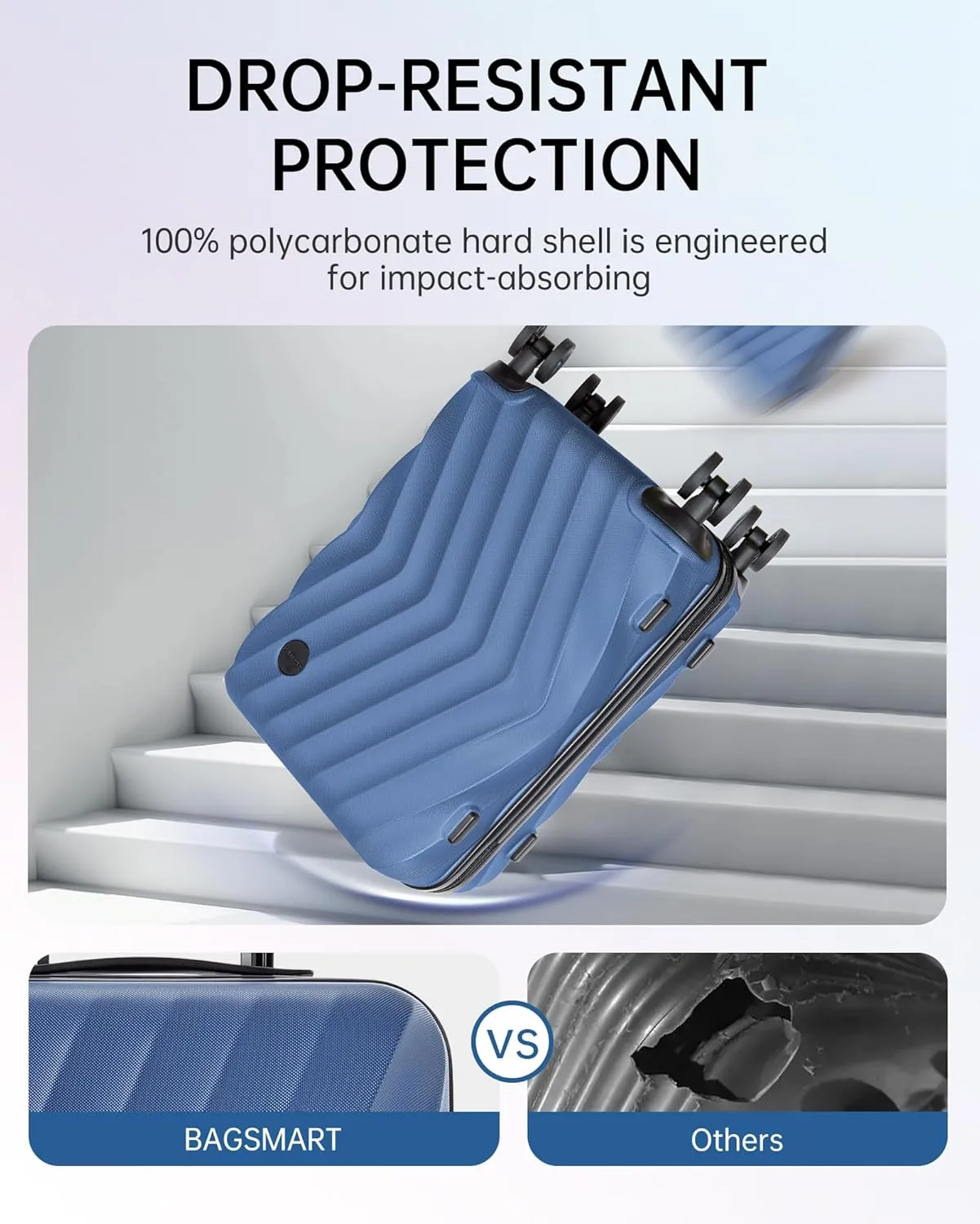 BAGSMART Carry On Luggage 22x14x9 Airline Approved,PC Hardside Suitcase,20 Inch Luggage with Spinner Wheels, Lightweight Travel Suitcases for Men Women,Navy Blue