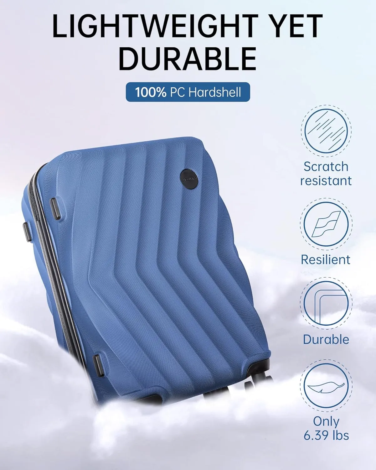 BAGSMART Carry On Luggage 22x14x9 Airline Approved,PC Hardside Suitcase,20 Inch Luggage with Spinner Wheels, Lightweight Travel Suitcases for Men Women,Navy Blue