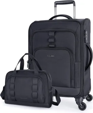 BAGSMART Expandable 20 inch Carry on Luggage Airline Approved, Lightweight Carry on Suitcase with Spinner Wheels, Family Travel Suitcase Set with Duffle Bag-Black