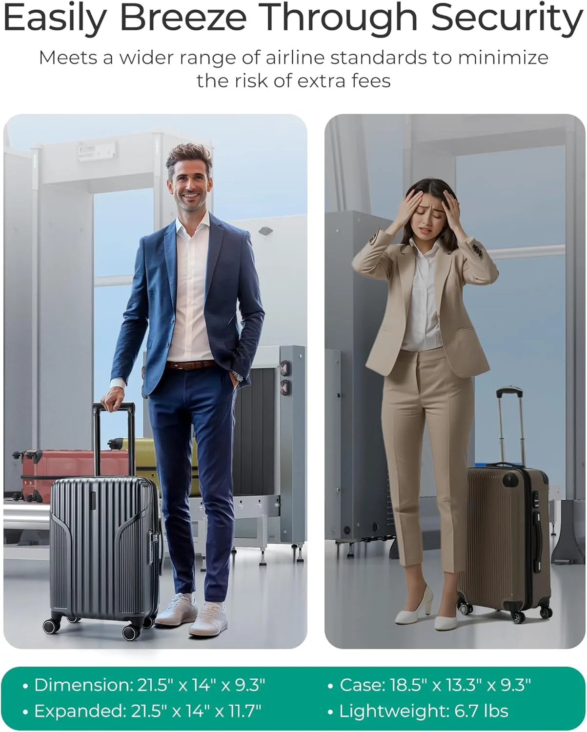 BAGSMART Expandable Carry On Luggage 22x14x9 Airline Approved, Carry-On Suitcase with Spinner Wheels, Hardside Polycarbonate Rolling Travel Luggage with TSA Lock 20-Inch, Grey