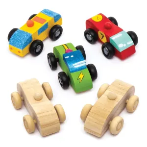 Baker Ross AW583 Mini Wooden Cars - Pack of 5, Woodcrafts for Kids to Design, Paint, Decorate and Then Use