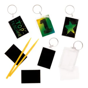 Baker Ross - EK5286 Rainbow Scratch Art Keyrings, Colour Wonder for Kids to Design & Decorate (Pack of 6), 50mm x 40mm, Assorted