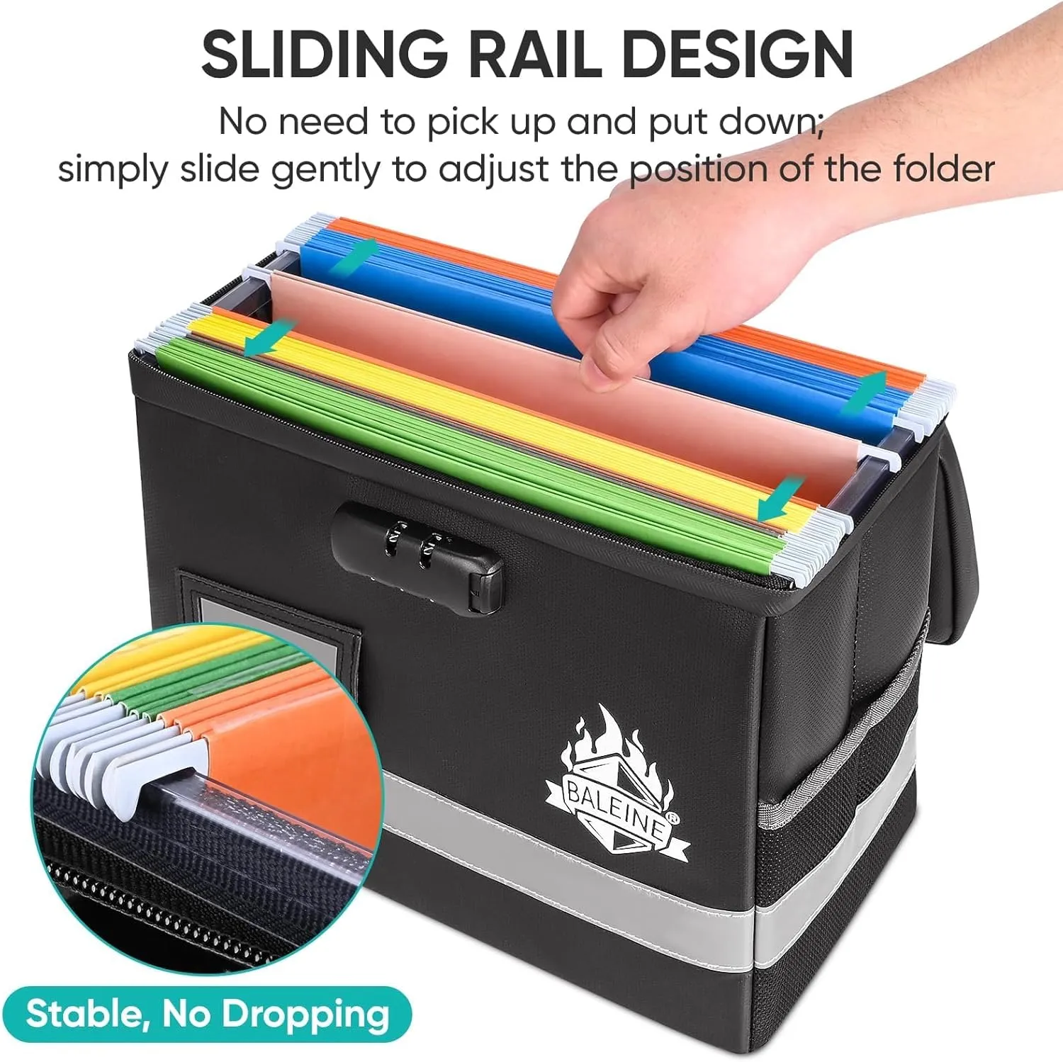 BALEINE Fireproof Document Box with Lock, Portable Fireproof Document Bag Waterproof Fire Proof File Boxes for Documents, File Organizer Box for Important Paperwork (Black, 12.5''x10.5''x6'') ﻿