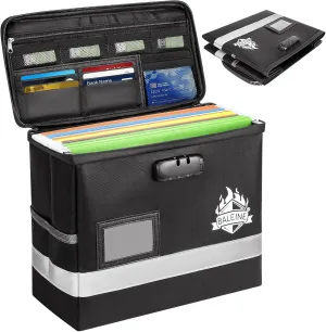 BALEINE Fireproof Document Box with Lock, Portable Fireproof Document Bag Waterproof Fire Proof File Boxes for Documents, File Organizer Box for Important Paperwork (Black, 12.5''x10.5''x6'') ﻿
