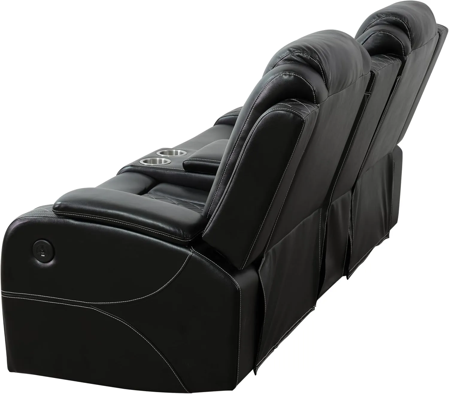 Ball & Cast Power Recliner Sofa Sectional Couch,Breathing Leather Living Room Reclining w/Wireless Chargers and LED Lighting,Home Theater 3 Seat Couches with Reversible Coffe Table & Metal Leg,Black